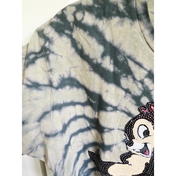 The Tiny Tee Chip & Dale Cropped Tie Dye Sequin T-Shirt Top Women's Large Camo - Picture 5 of 9
